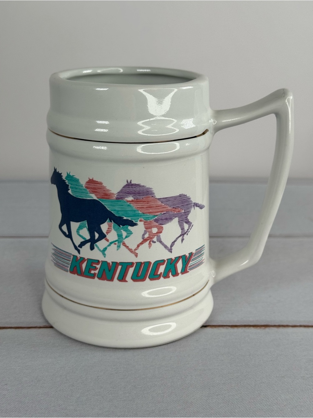 Vintage Kentucky Running Horses Ceramic Beer Stein Mug